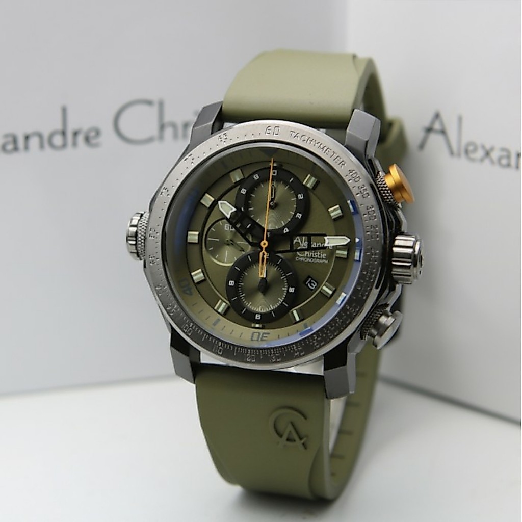 Alexandre Christie AC6565 Original Jam Tangan Pria Rubber Hijau Army Black