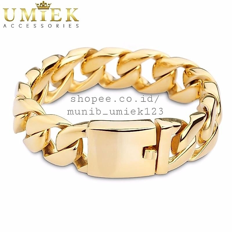 Gelang Pria Cowok Titanium Rantai Emas gold kuning Silver Putih Perak besar rante laki laki cowo asl