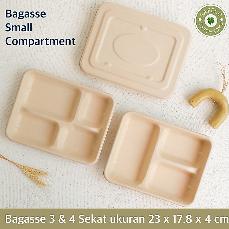 Bagasse Safeco Bento Lunch Box Dus Box Catering Katering 3 4 Sekat Small Kotak Tempat Makan Bento Ke