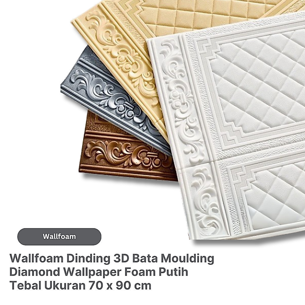 Wallfoam Dinding 3D Bata Moulding Diamond Wallpaper Foam Putih Tebal Ukuran 70 x 90 cm