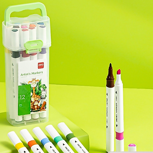 Deli Spidol Sketsa / Sketch Marker 12 64 Warna Dual Tip Non Toxic HM102