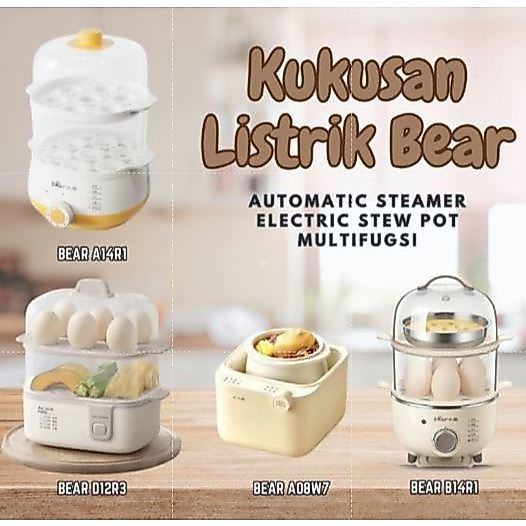 MH -  Bear Egg Steamer Elektrik 2 Susun Stainless Egg Boiler Steamer Food