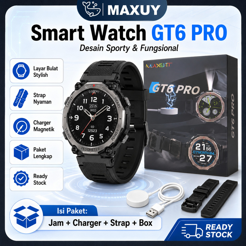 Jam Tangan Pintar GT6 Pro PulsarFit - Smartwatch Pria Minimalis Dengan Monitor Kesehatan & Olahraga,