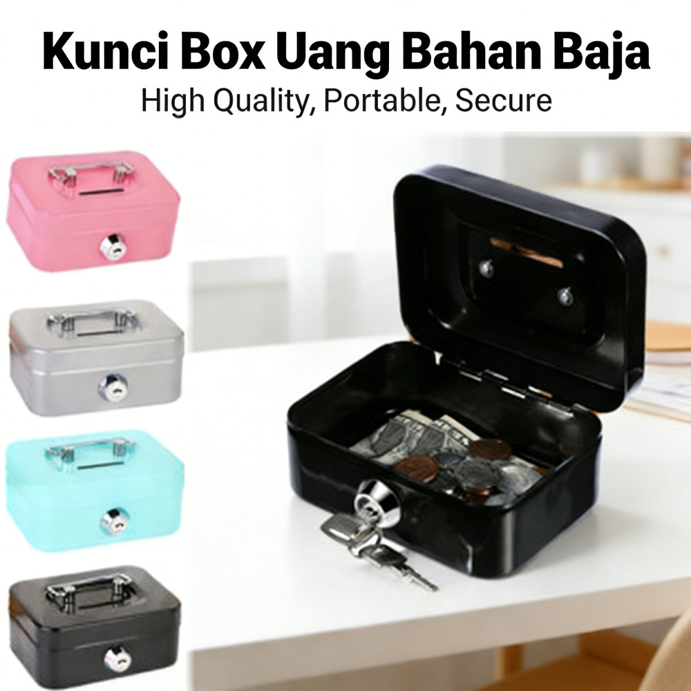 Kunci Brankas Kotak Kunci Brangkas Uang Portable Cash Box Penyimpanan Uang Money Box
