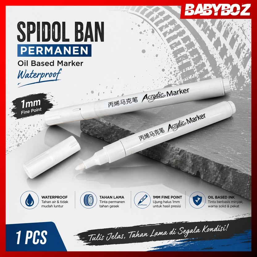 BABYBOZ - WHITE MARKER Spidol Ban Permanen Oil Based Marker Waterproof 2mm 1mm BUKAN TOYO PAINT TYRE