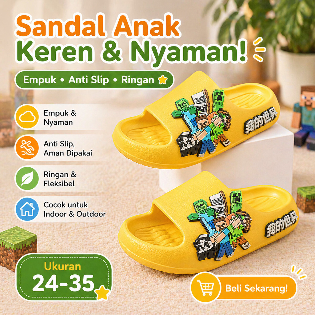 Sandal Minecraft Collector Edition - Sendal EVA Nyaman Anti Gesek, Hadiah Spesial Buat Penggemar Min