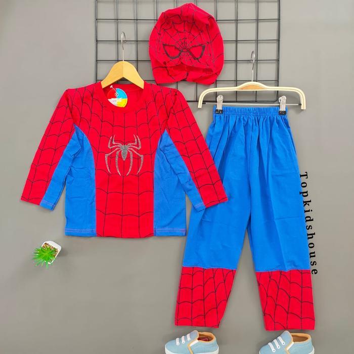 Best Seller Setelan Baju Kostum Anak Laki Superhero Lengan Panjang Topeng Kain Bahan Kaos Katun - Sp