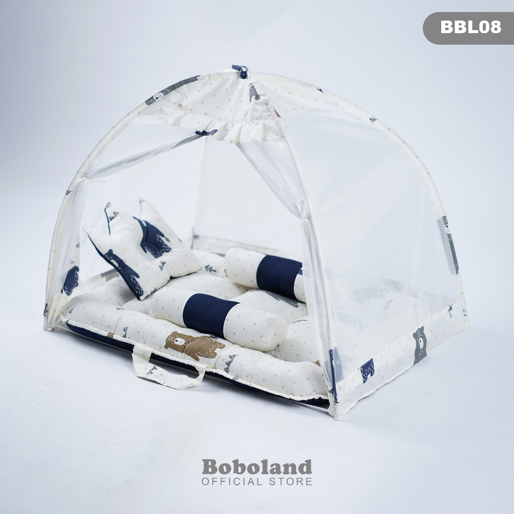 BOBOLAND Kasur Bayi Kelambu Premium Set Lengkap Bantal Guling Kelambu Bayi