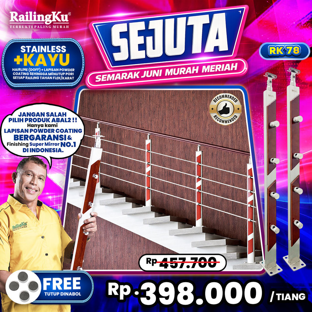 Railing Tangga Stainless Nature Desain Railingku [SEJUTA] RK 78 Railing Anti Karat Free Penutup Dyna