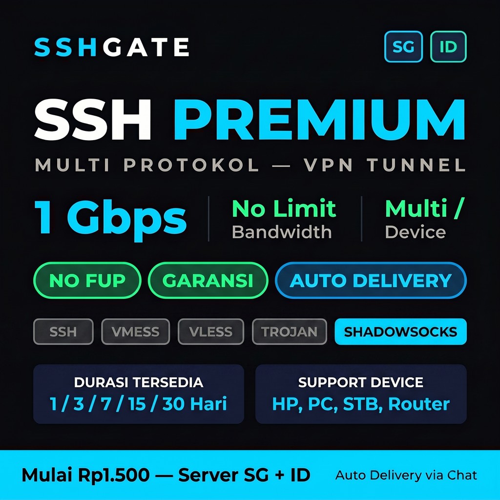 Akun Shadowsocks Premium VPN Tunnel Server SG ID Full Speed No FUP Garansi