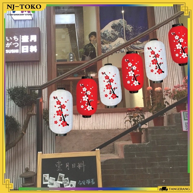 10 Inch Lampion Kapsul Motif Bunga Plum 25x45CM Lampion Kain Lipat Outdoor Gantungan Lampion Cina Je