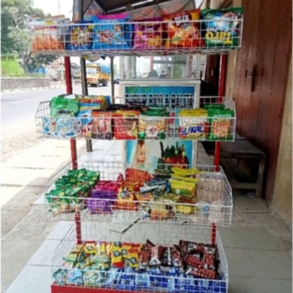 RAK WARUNG SNACK CIKI UKURAN LEBIH BESAR SERBAGUNA 4 SUSUN