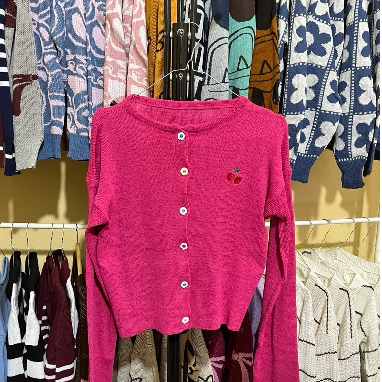 CARDIGAN KNIT WARNA PINK CHERRY