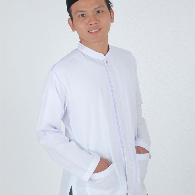 hot sumberrejekijeans - baju koko putih lengan panjang bordir termurah (bonus dus)