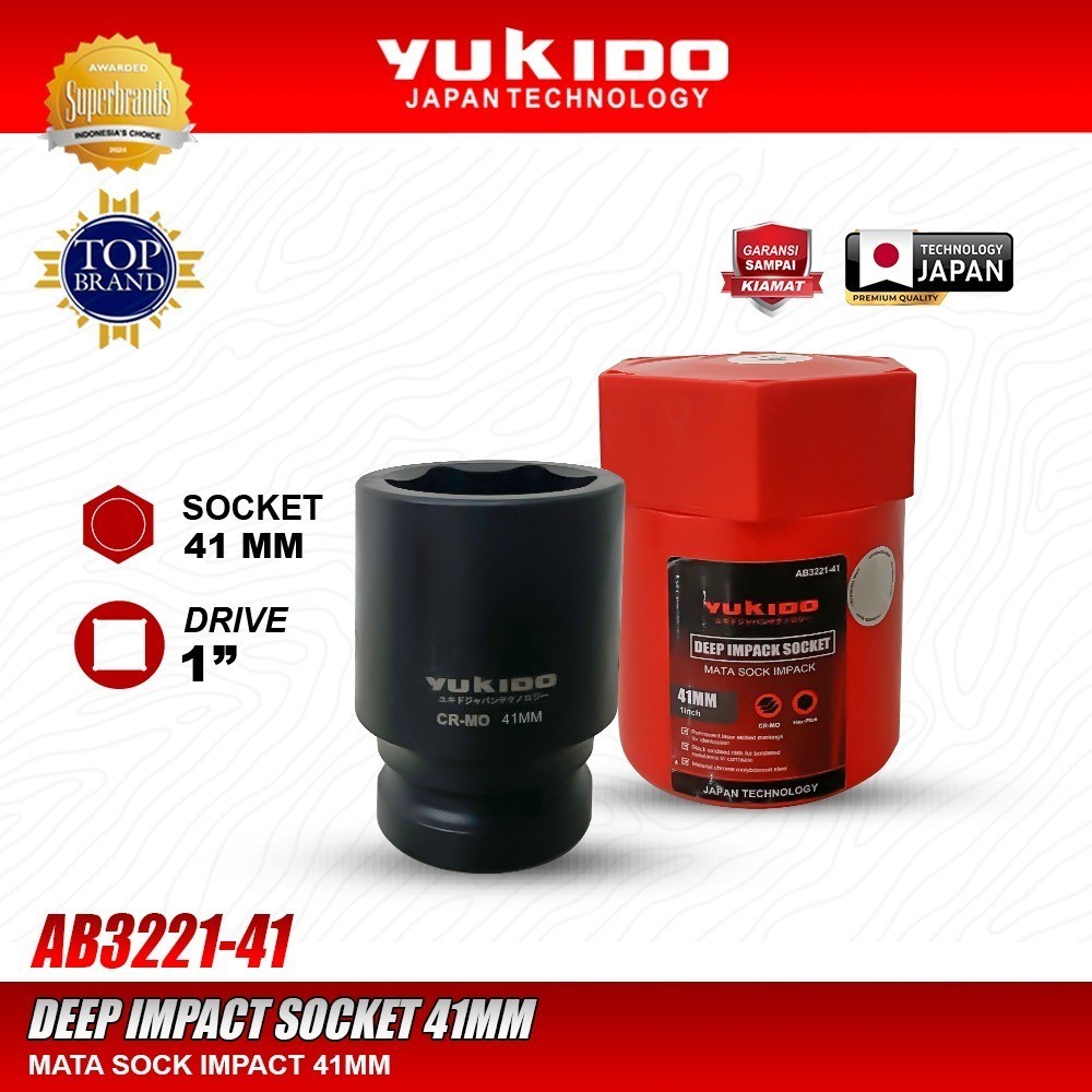 Impact Manual YUKIDO Mata Shock Deep Socket Air Impact 41mm Drive 1 Inch Kunci Sock Cr-Mo Hitam Alat
