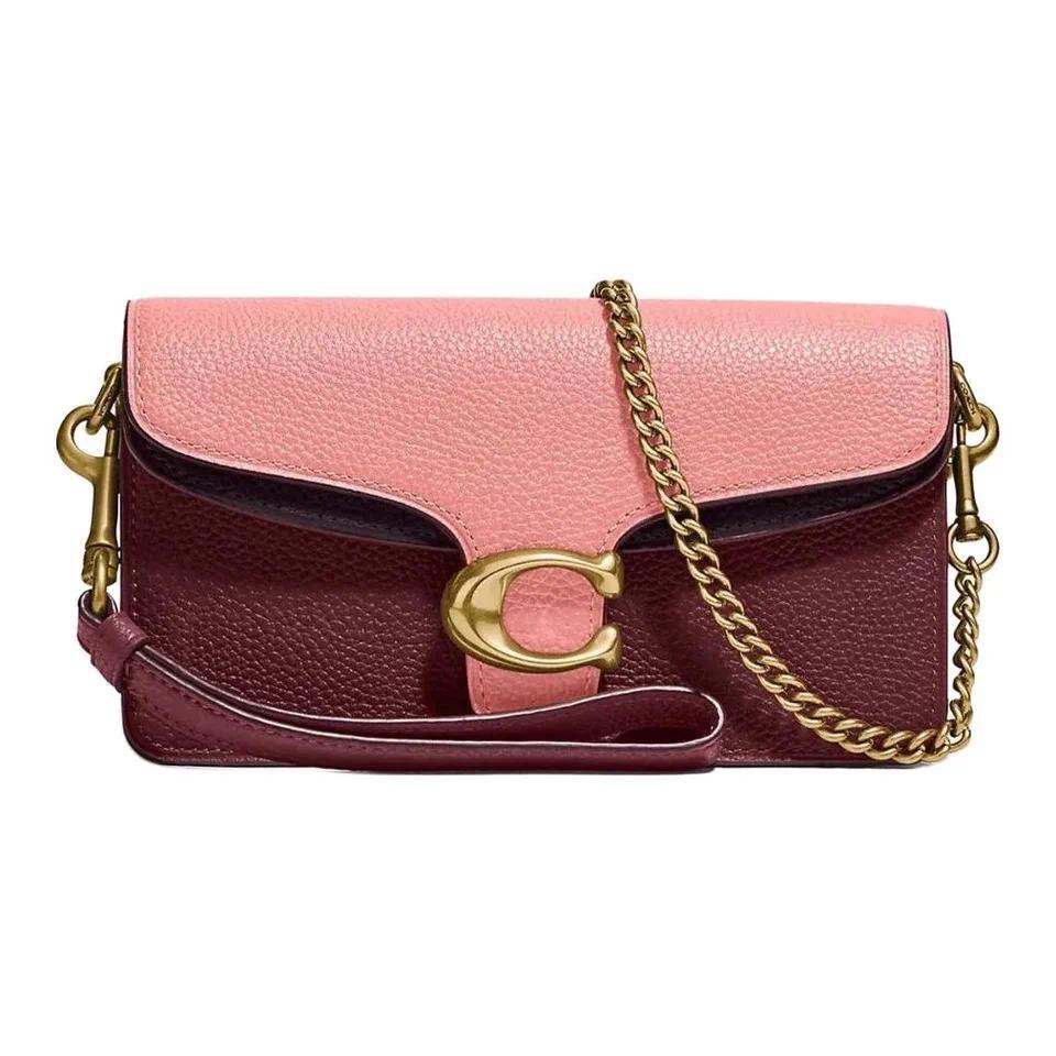 COACH Tabby Leather One Shoulder Handbag, Crossbody Bag Mini Women's Macaroon Pink & Burgundy 76199-