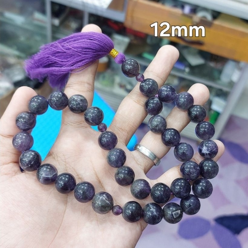 Tasbih 33 Batu Kecubung Amethys Asli 100 % Ukuran 12mm Besar