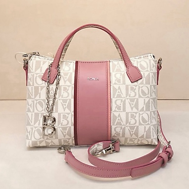READY STOCK tas bonia original sling bag monogram putih dusty pink new arrival