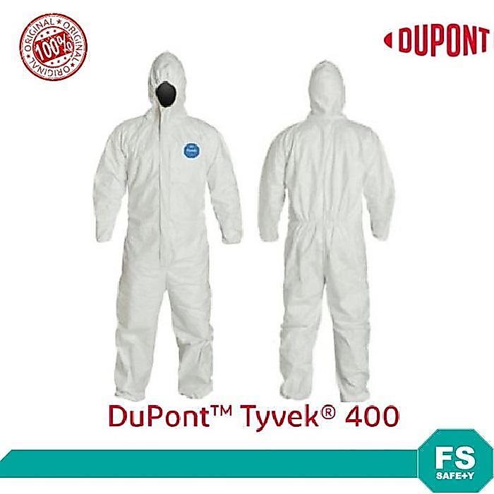 Coverall APD Sekali Pakai Bahan Tyvek Putih Ukuran L