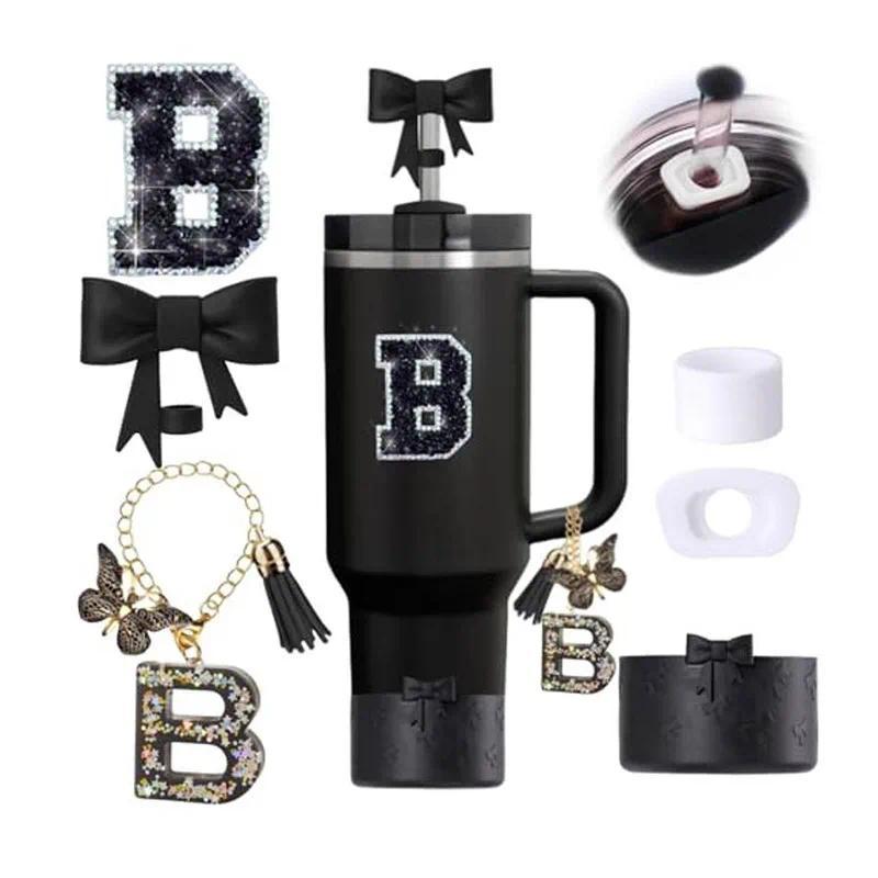 6PCS Black Cup Accessories Set For Stanley Cup 30oz 40oz Inclung Silicone Spill Proof Stopper Straw 