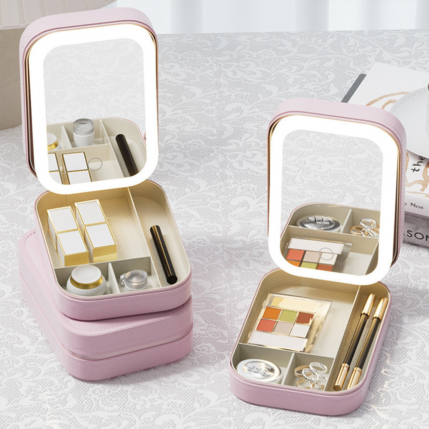 Tas Kosmetik Cermin Lampu LED Makeup Case Portable Penyimpanan Makeup Artist Layar Sentuh Modern