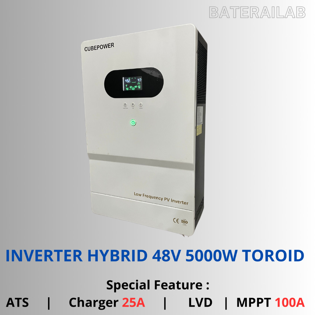 Inverter Hybrid 48V 5000watt Off Grid Low Frequency Build In MPPT 100A Max Solar 180 Vdc PLTS UPS
