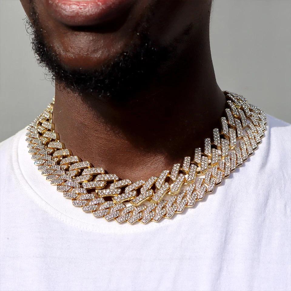 Kalung Cuban Link Mewah untuk Pria Wanita, Rantai Berlian Imitasi Warna Emas Perak, Perhiasan Jalana