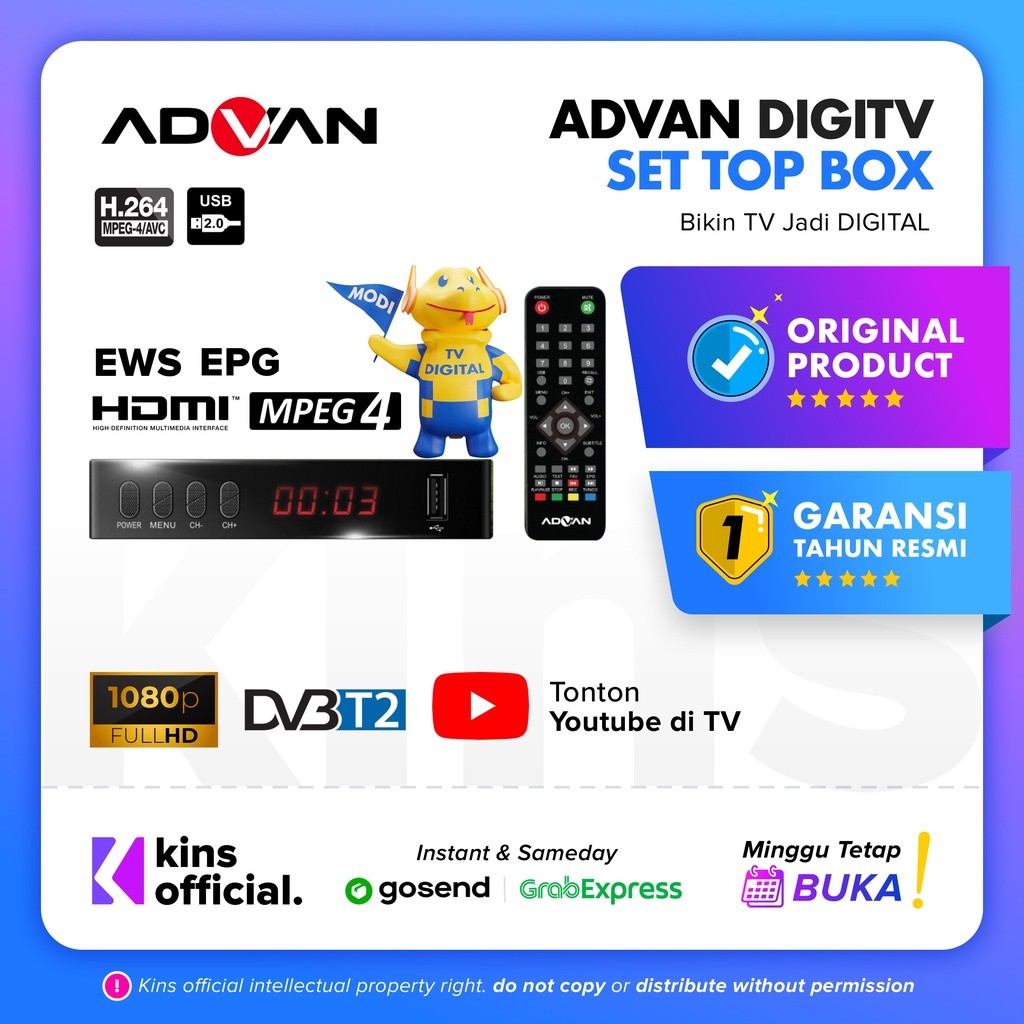ADVAN DIGITV DVBT2 Full HD 1080p STB Set Top Box TV Digital Receiver Garansi Resmi / ADVAN STB / STB