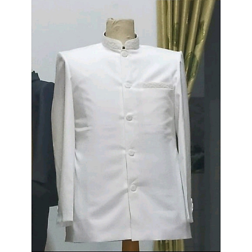 Jasko Tasik Original Putih Tulang Wol Novus Jas Koko Pria Bordir Senada Kerah Saku By Jasco Tasik