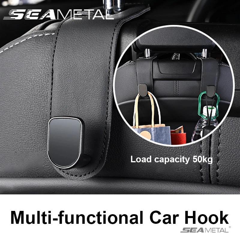 SEAMETAL Hidden Car Back Seat Hook Headrest Suede Leather Soft Hanging Hook 20kg Load-Bearing Wear-R