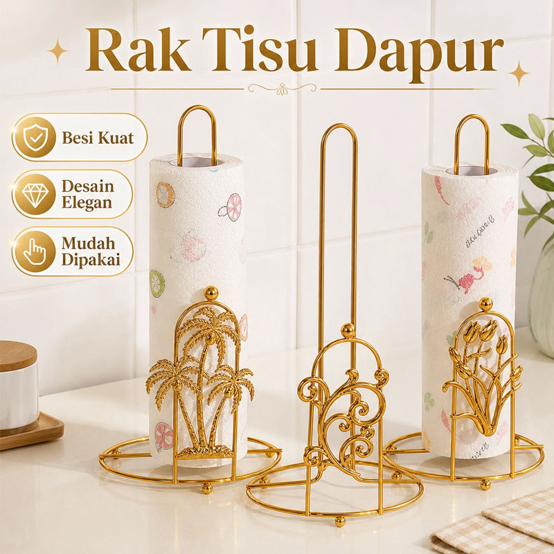 30CM Tempat Tisu Gulung Dapur Tempat Tisu Besi Emas Rak Tisu Dapur Aesthetic Nordic