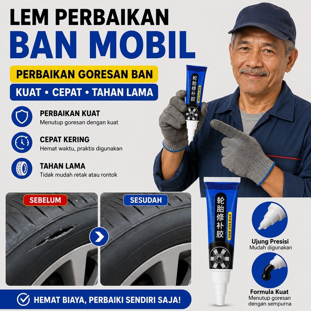 Lem Tambal Ban Mobil | Karet Lentur | Lem Tambal Ban Mobil Karet Lentur Untuk Retak Samping | Lem Pe