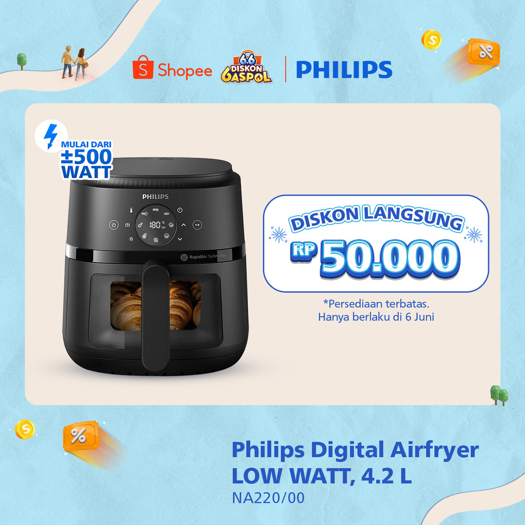 BARU PHILIPS Airfryer Low Watt 500W TRANSPARAN BEST CHOICE 4.2 L NA220/00 dengan jendela transparan,