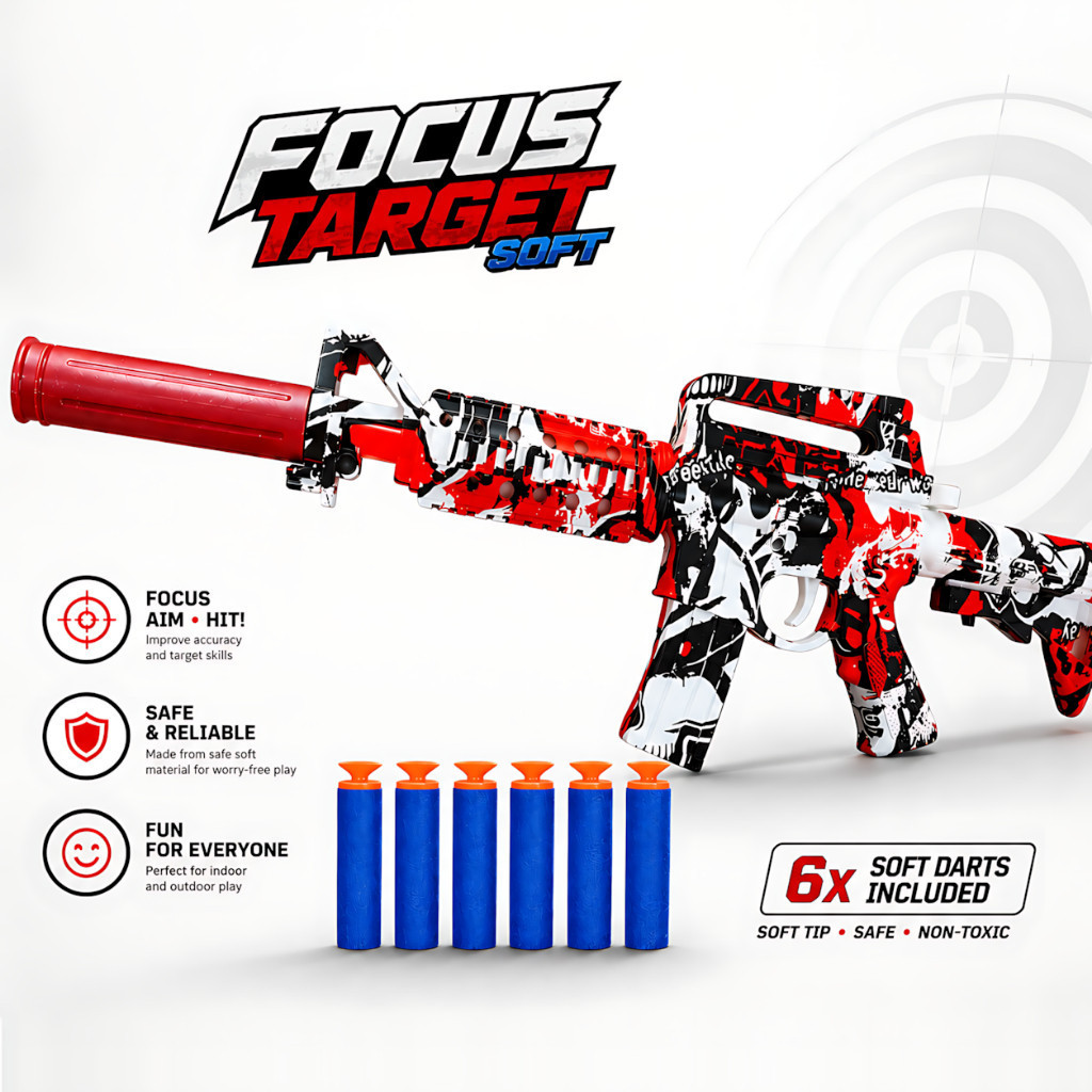 Mainan Anak FOCUS TARGET M4A1 NO.B2-4 Tembakan Outdoor Foam Shooter Soft Bullet