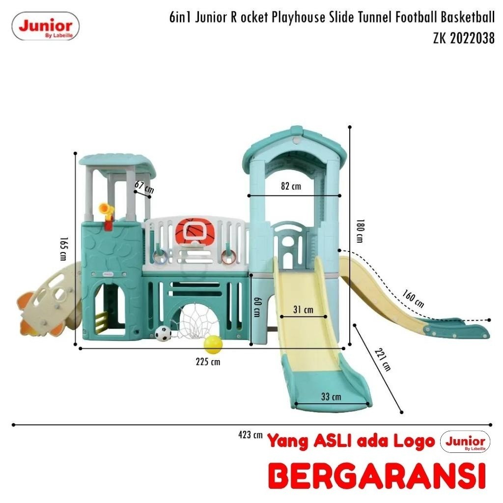 Playground Playhouse Rumah Rumahan Perosotan Ayunan Terowongan Bola Basket Labeille Junior ZK