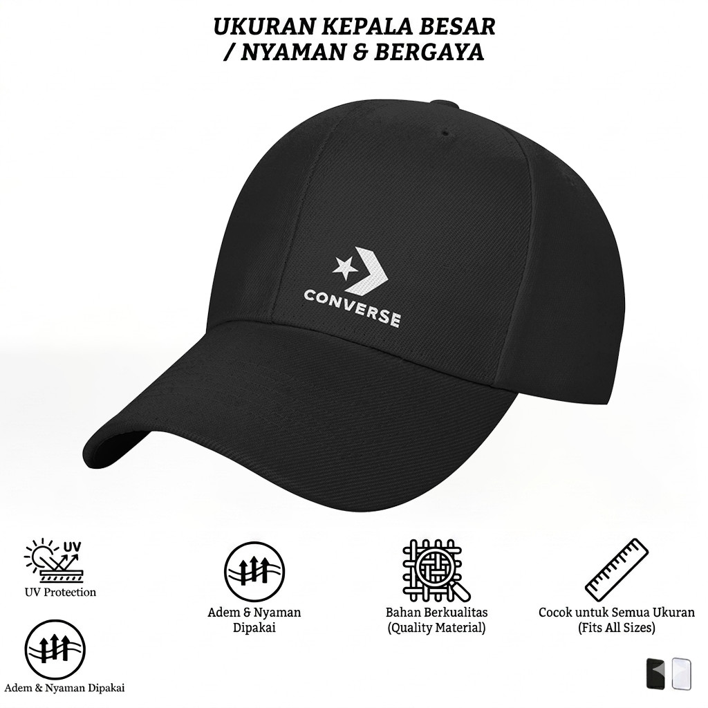 Topi Baseball Converse Pria Polos Hitam Premium | Distro Vintage Lokal Jakarta Cocok untuk Olahraga