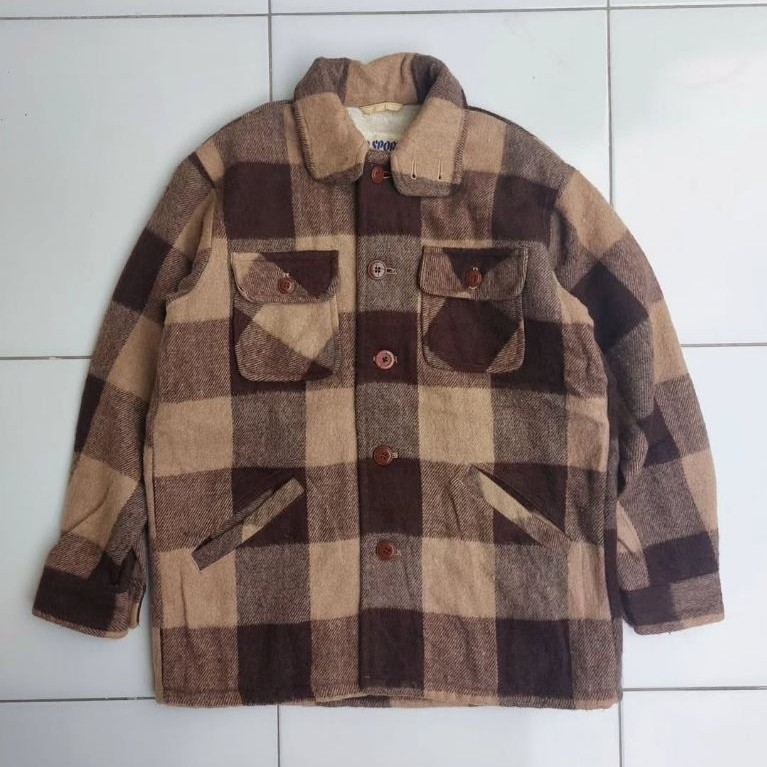 Mr. Sports Jaket Vintage Wool Plaind Flannel Outer Shirt Jacket Veterano
