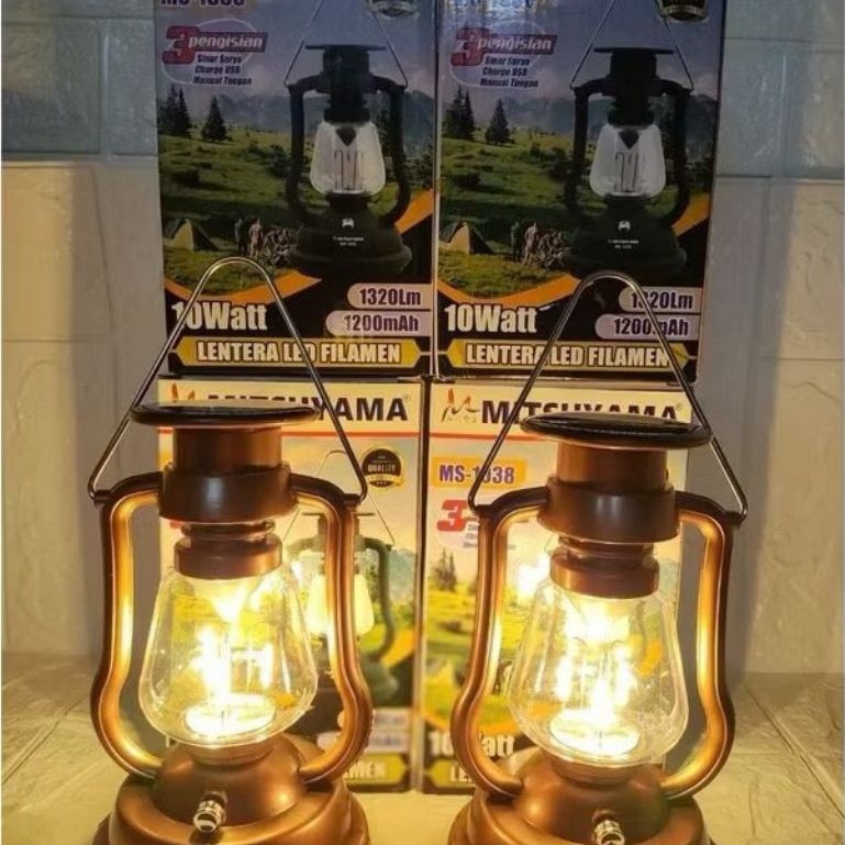 ￼Lampu Jadul Tenaga Surya // Lampu Lentera LED Mitsuyama 10W MS 1038 - Lampu Lentera LED Filamen - L