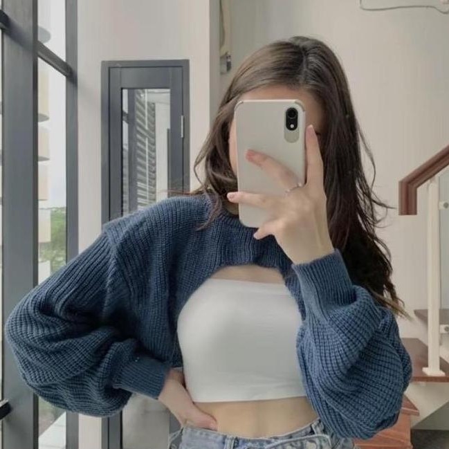 Cardigan Crop Lengan Balon Rajut Tebal / Outer Wanita Rajut Kekinian Allshop