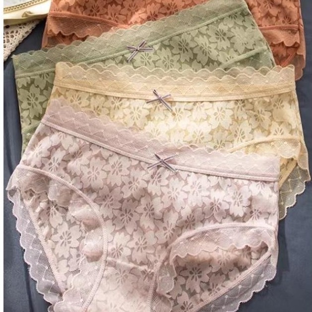 Limited Hoho_Hwang (C-193) Celana Dalam Renda Cd Wanita Mid Waist Celana Dalam Sutra Wanita