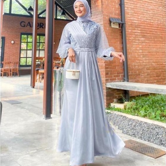 Helody Batik - Adeva Gamis Brokat Mutiara Premium Elegan Dress Kondangan Bridesmaid Satin Velvet Gau