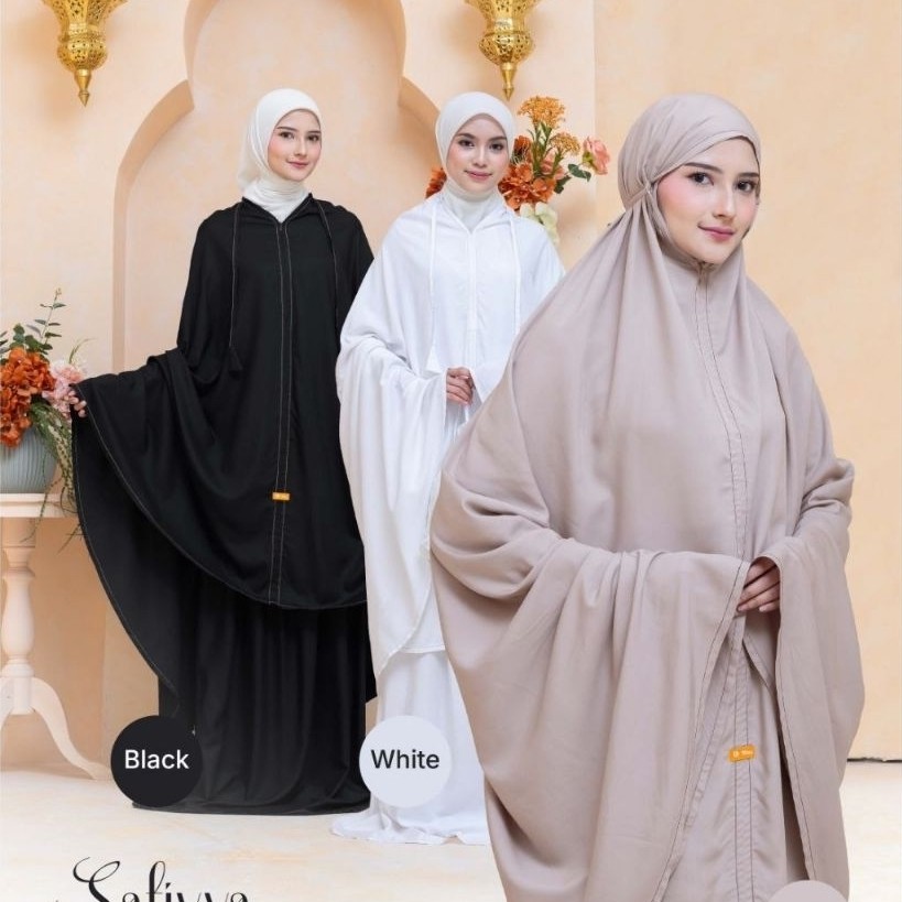 Nibras Safiyya Stitch Prayer Set | Mukena Nibras Atas Bawah Bahan Rayon Premium | Mukena Traveling P