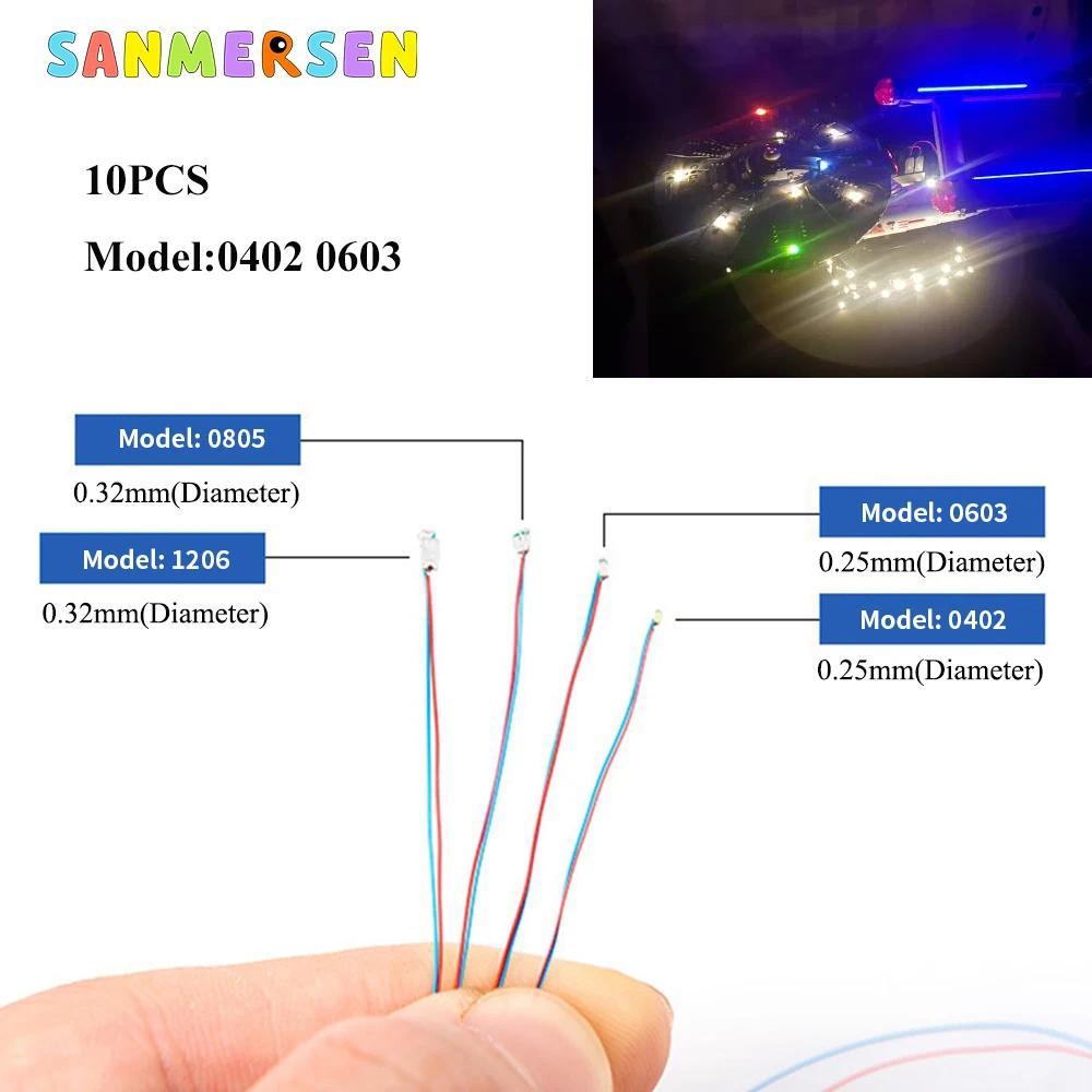 10pcs/Lot 0402 0603 Lampu SMD Mikro LED Pra-Solder dengan Kabel, Chip 3V 30cm untuk Model Rel Kereta