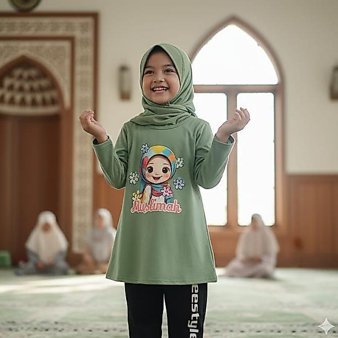 Kaos Daster Anak Perempuan Dress Muslim Anak Cewek Tunik Anak Motif Tunik Hijab Muslimah