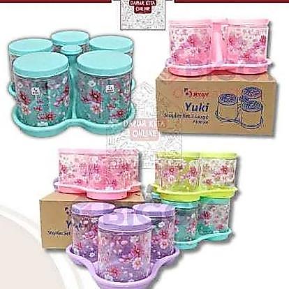 Yuki Toples Set / Toples Kue Kering Lebaran / Toples Set 5 Large / Yuki Set 5 Large 1.100Ml / Nampan