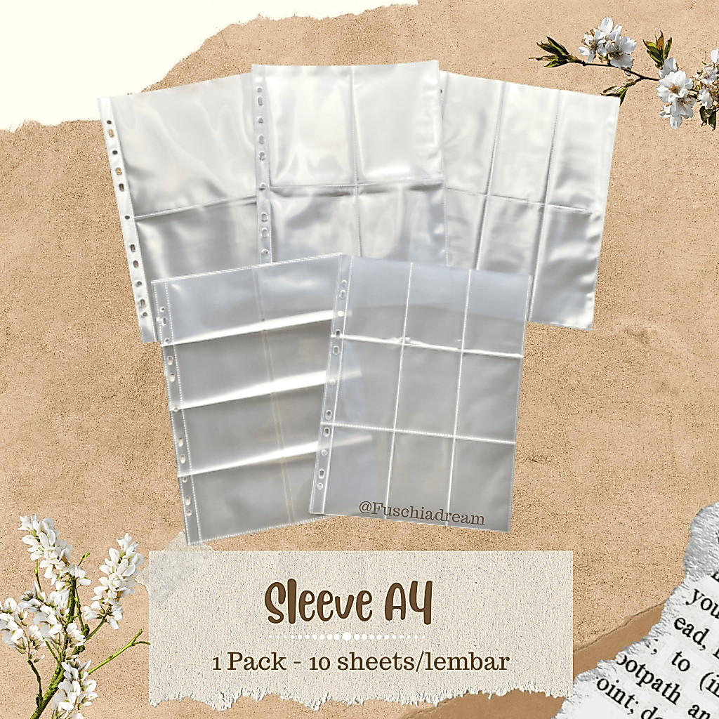 Sleeve Pocket 1p/2p/3p/4p/6p/8p/9p/12p/20p (1 pak) ukuran A4 2/3/4 Ring - Fuschiadream