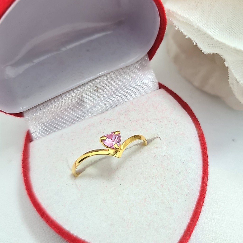 Cincin Emas Muda Mata 1 Love Pink Setengah Gram