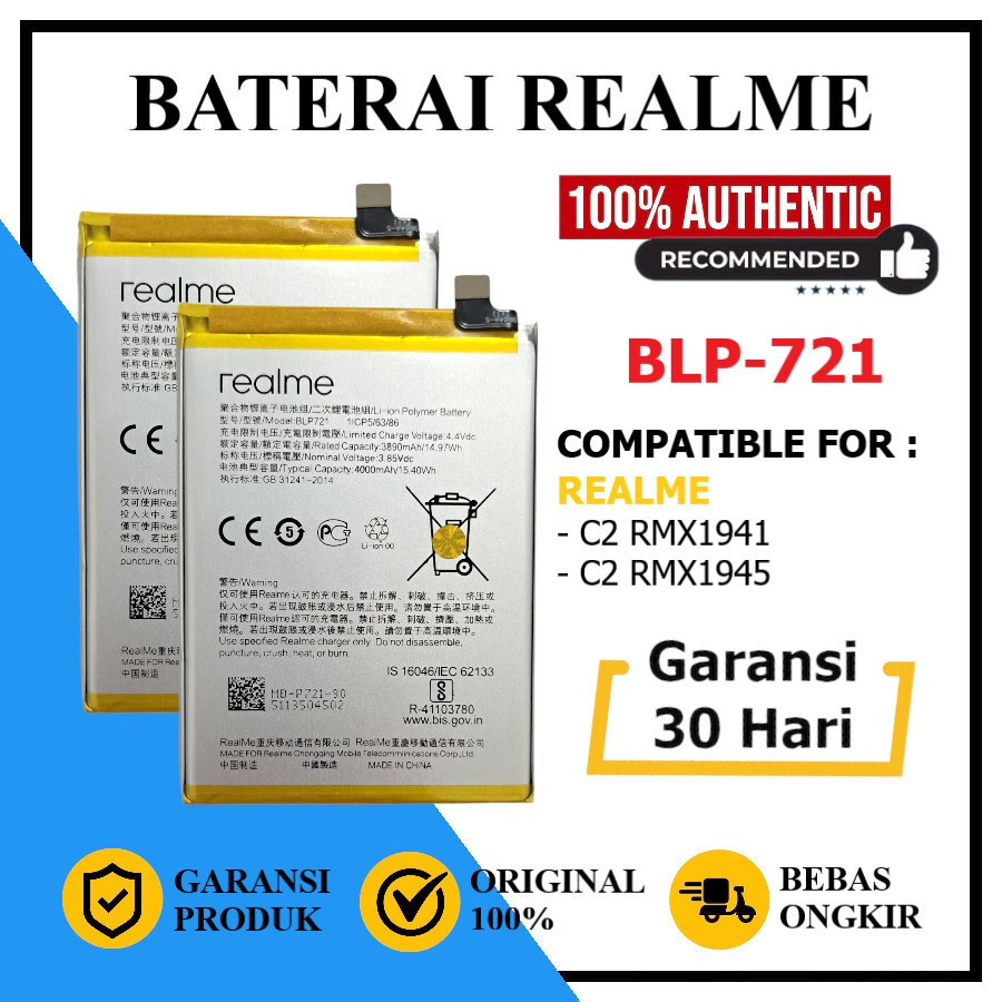 Baterai For Realme C2 RMX1941 / Realme C2 RMX1945 BLP-721 Original