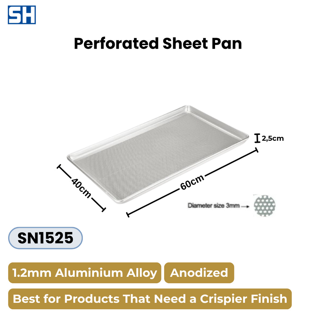 Alumunium Alloy Perforated Sheet Pan (Anodized) Merk Sanneng - Loyang Oven Untuk Roti/Kue SN1525