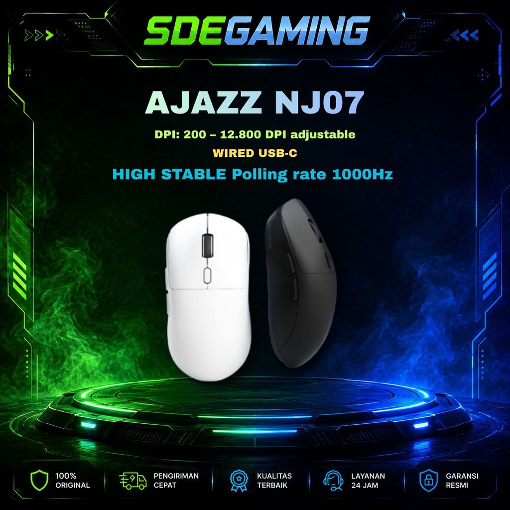 AJAZZ NJ07 / NJ-07 Gaming Mouse Lightweight Tri-mode Connection 1000Hz Polling Rate-Black,Free Mouse